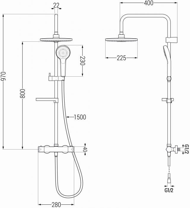 Coloana de dus 3 functii, termostat, auriu/alb [5]