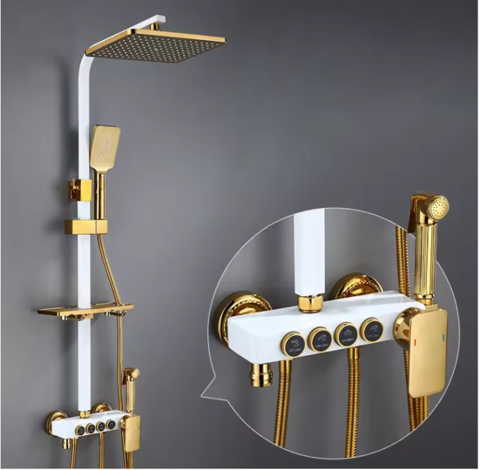 Coloană de Duș Modernă, 4 Funcții, Alb/Auriu [4]