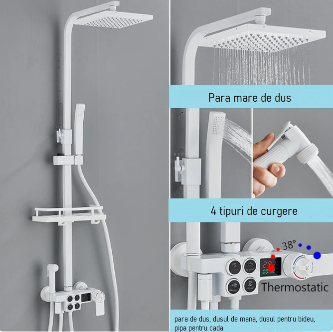 Coloana dus alb mat cu termostat [5]