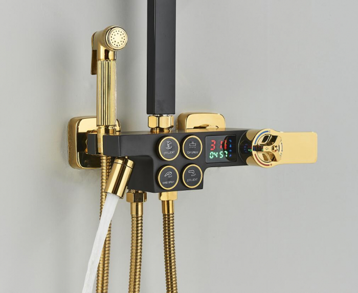Coloana dus negru auriu cu termostat [5]
