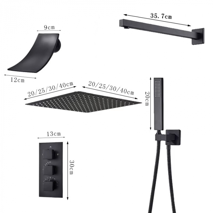 Dus cu termostat, incastrat, negru mat, 3 functii [10]
