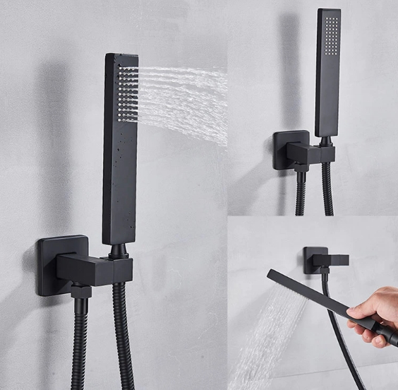 Dus incastrat tip cascada cu para patrata de 40 cm, negru mat [4]