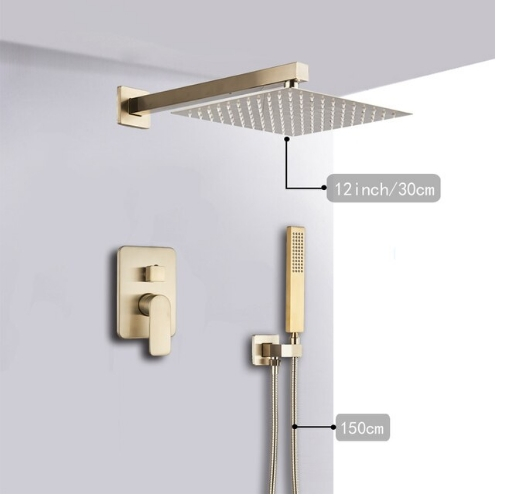 Set de dus incastrat gold periat cu para patrata 30 cm latura, cu 2 functii de curgere, Nova gold [4]