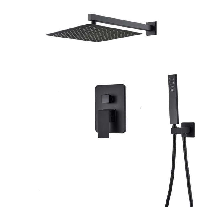 Set de dus negru incastrat in perete cu para patrata 30 cm latura, cu 2 functii de curgere a apei [4]