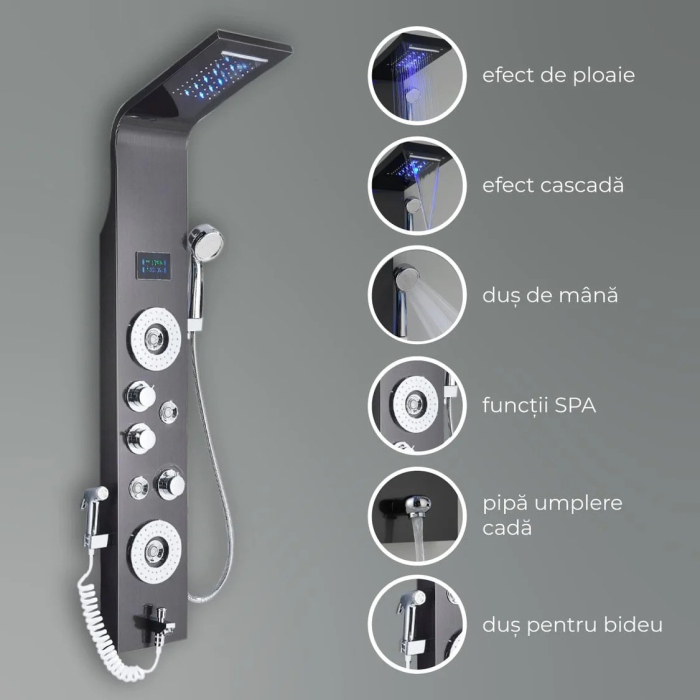 Panel de Dus cu leduri, efect de ploaie si jeturi cu masaj [8]