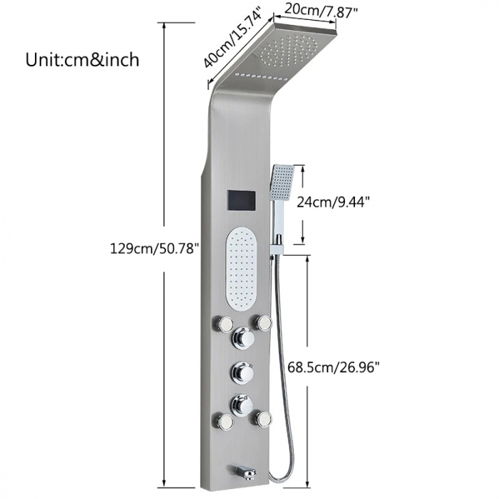 Panel de dus multifunctional cu Led, afisaj digital, jeturi SPA, efect de ploaie, sistem de masaj, 5 functii de curgere a apei [3]