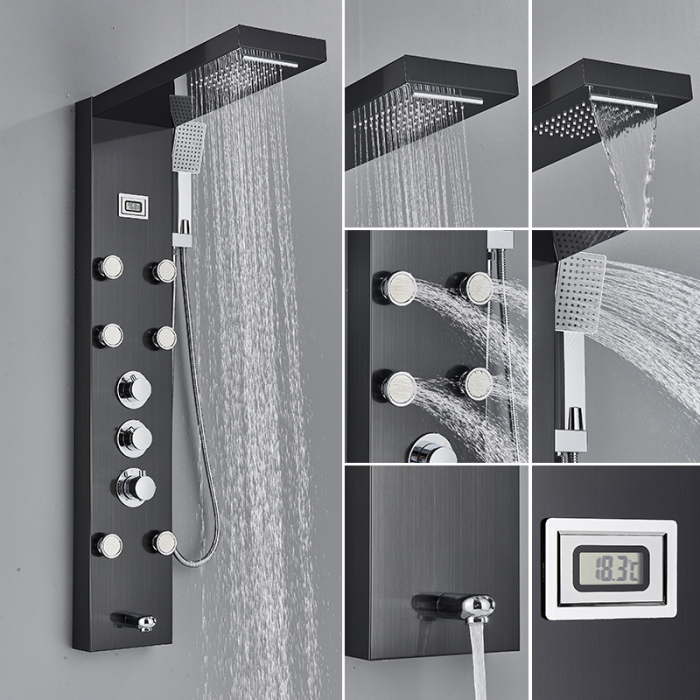 Panel de Dus Multifunctional cu Termostat, afisaj digital, jeturi SPA, baterie cu efect de ploaie, sistem de masaj, 5 functii de curgere a apei [8]