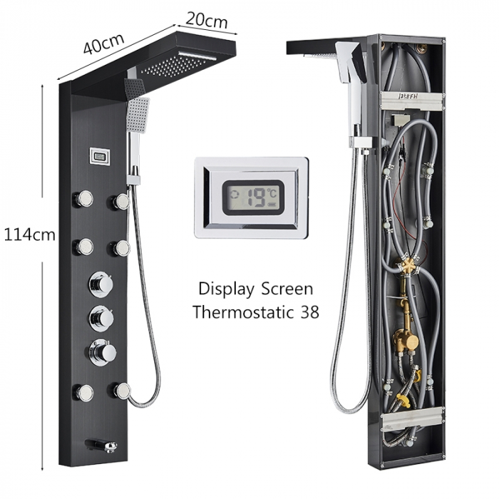 Panel de Dus Multifunctional cu Termostat, afisaj digital, jeturi SPA, baterie cu efect de ploaie, sistem de masaj, 5 functii de curgere a apei [9]