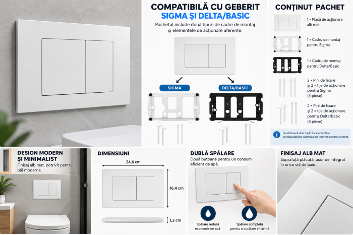 Placă acționare WC Wunderbad Geberit Sigma Delta alb mat [2]