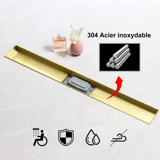 Rigola de pardoseală gold periat cu gratar plat, din inox, lungime 30 cm [2]