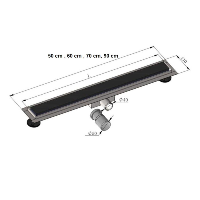 Rigola dus cu sticla neagra, integral inox , lungime 50cm,60cm,70cm,90cm [10]