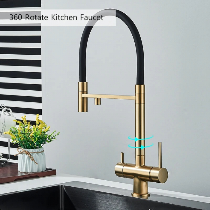 Robinet bucatarie auriu cu negru cu 3 cai pentru filtru de purificare a apei [4]