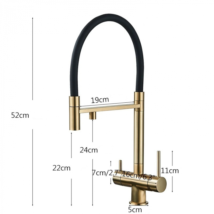 Robinet bucatarie auriu cu negru cu 3 cai pentru filtru de purificare a apei [7]