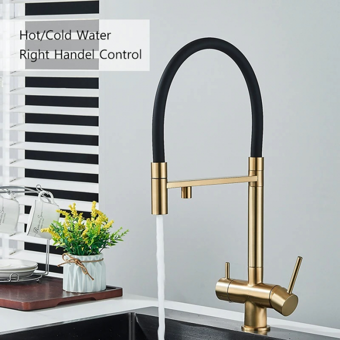 Robinet bucatarie auriu cu negru cu 3 cai pentru filtru de purificare a apei [2]