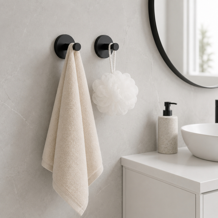 Set 4 Cârlige Baie Negre pentru Prosoape și Accesorii – Montaj pe Perete [3]