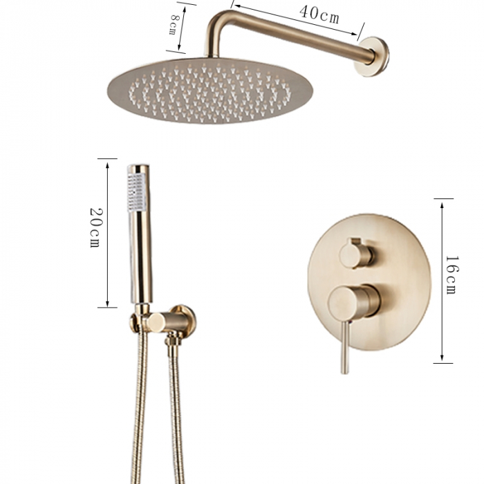 Set de dus auriu periat cu para rotunda tip ploaie 30 cm [3]