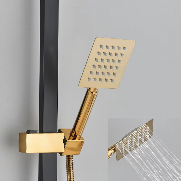 Set de duș cu efect de ploaie pentru baie, cu robinet de pulverizare pentru bideu,negru/gold [3]