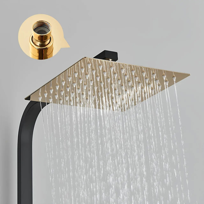 Set de duș cu efect de ploaie pentru baie, cu robinet de pulverizare pentru bideu,negru/gold [7]