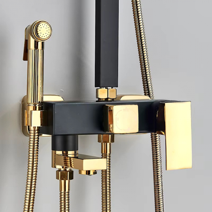 Set de duș cu efect de ploaie pentru baie, cu robinet de pulverizare pentru bideu,negru/gold [4]