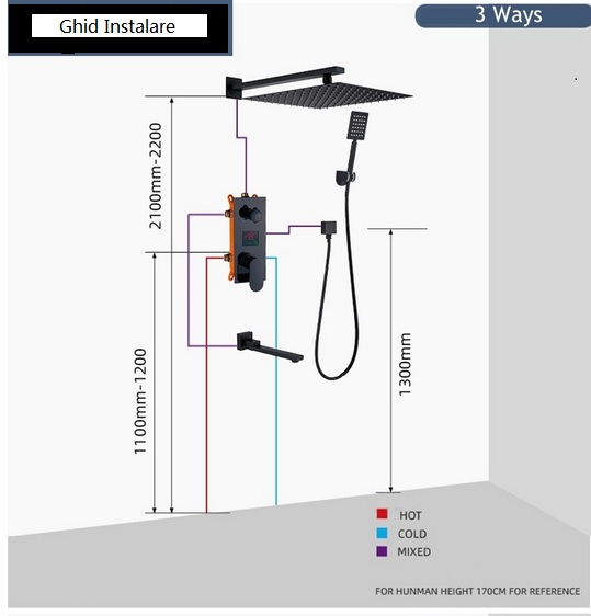 Set de dus cu para patrata de 20,25,30,40 cm, 3 functii, termostat [2]