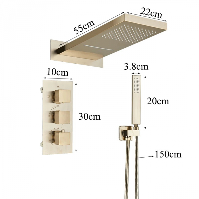 Set de dus cu termostat, auriu periat,3 functii de curgere a apei [2]