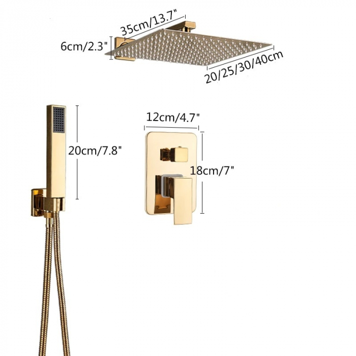 Set de dus gold cu finisaj lucios Novara cu para patrata 30 cm latura, cu 2 functii de curgere a apei [7]