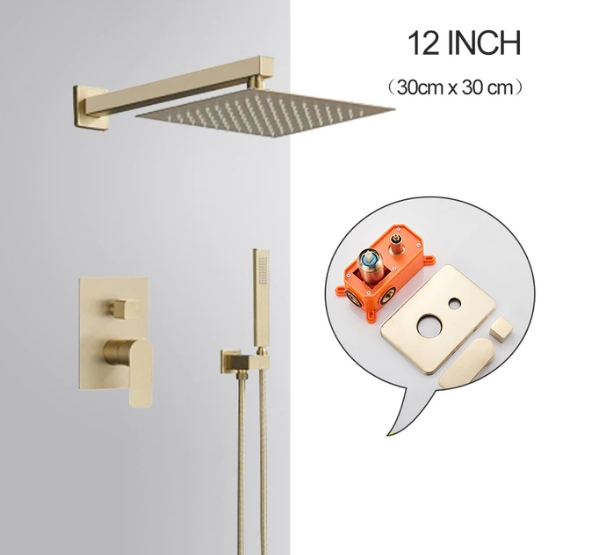 Set de dus incastrat auriu periat cu para patrata 30 sau 40cm, 3 functii de curgere a apei [8]