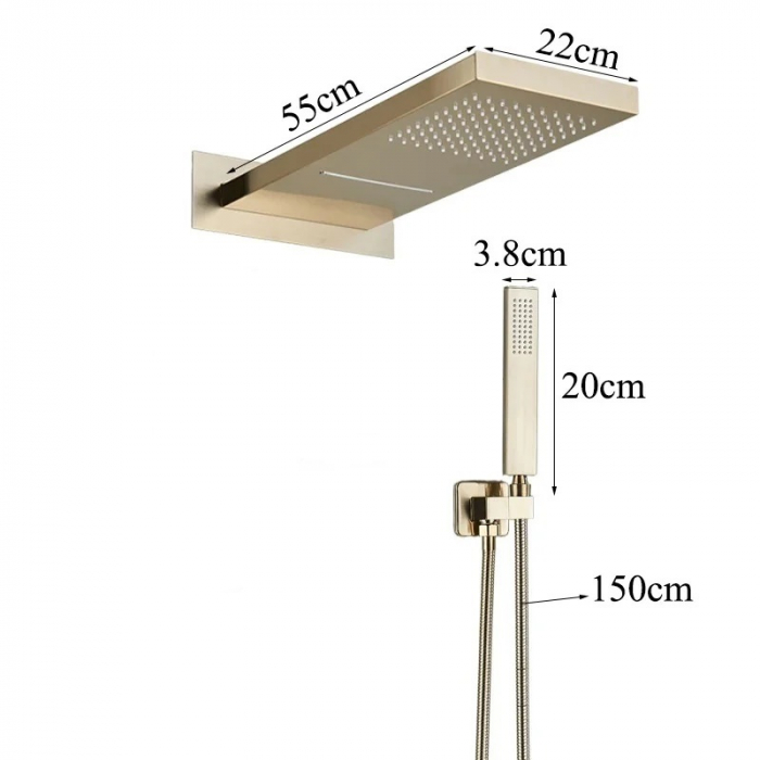 Set de dus incastrat auriu periat cu para dreptunghiulara, 3 functii de curgere a apei [3]