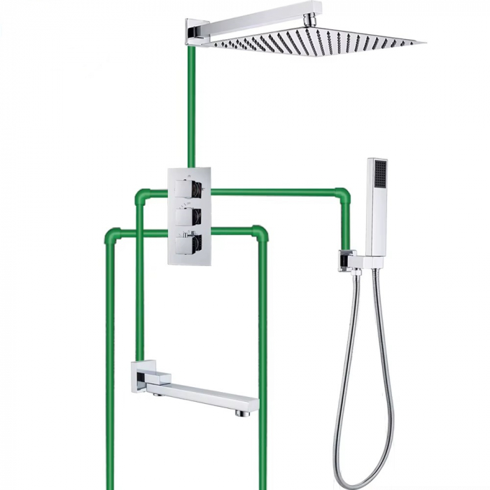 Set de dus incastrat cu termostat crom lucios, para patrata 40x40 cm, 3 functii [12]