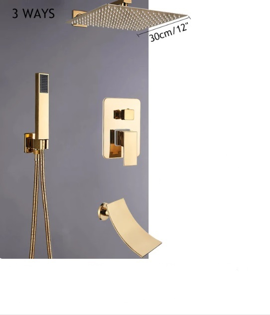 Set de dus incastrat Gold lucios cu para patrata 30 cm latura , 3 functii de curgere a apei [3]