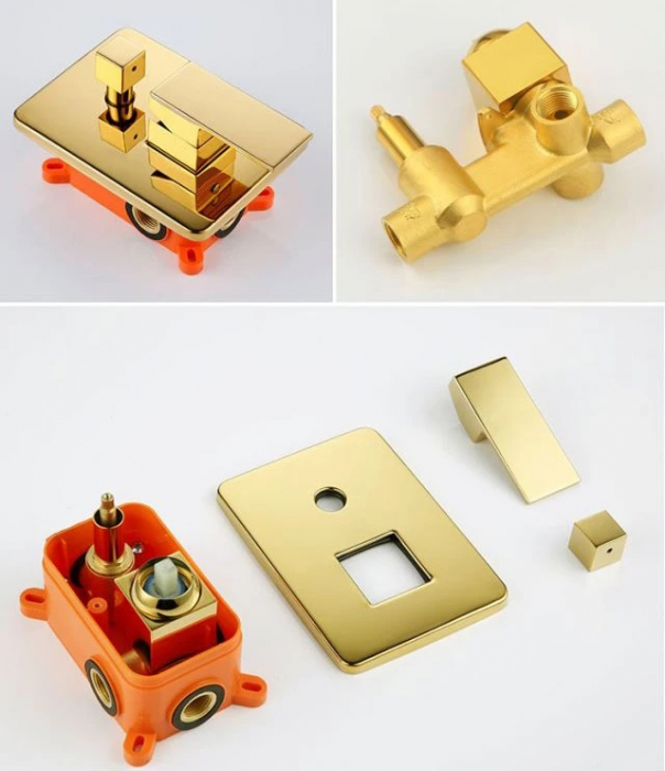 Set de dus incastrat Gold lucios cu para patrata 30 cm latura , 3 functii de curgere a apei [8]