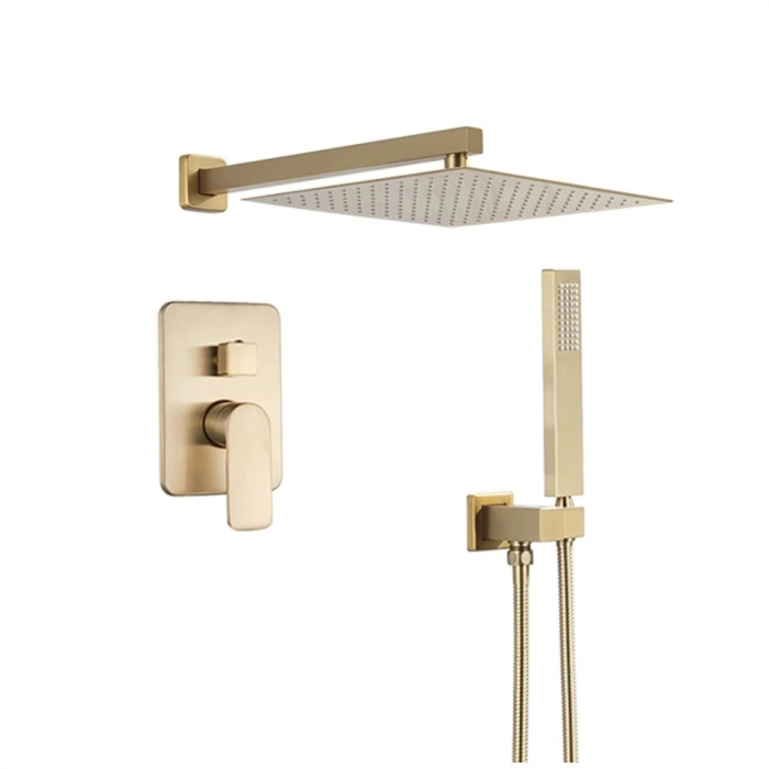 Set de dus incastrat gold periat cu para patrata 30 cm latura, cu 2 functii de curgere, Nova gold [2]