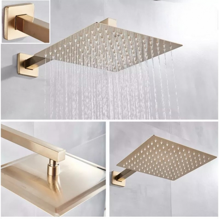 Set de dus incastrat gold periat cu para patrata 30 cm latura, cu 2 functii de curgere, Nova gold [10]