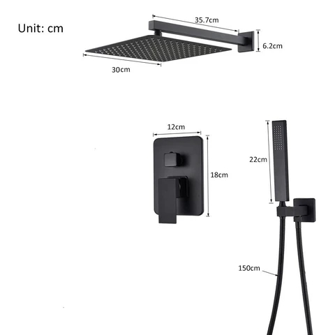 Set de dus negru mat Novara cu para patrata 30x30cm / 25x25cm , cu 2 functii de curgere a apei [11]
