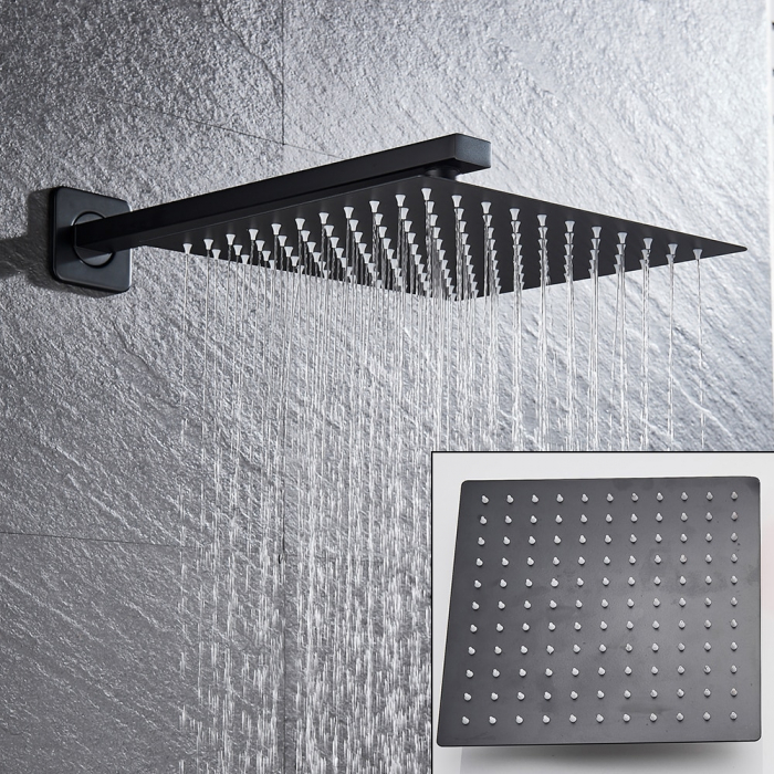 Set de dus negru mat Novara cu para patrata 30x30cm / 25x25cm , cu 2 functii de curgere a apei [9]