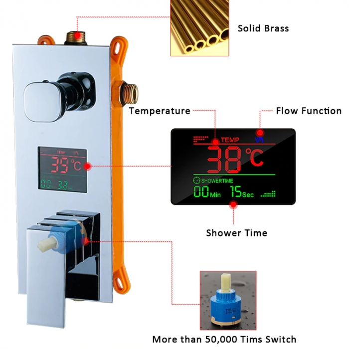 Set de dus incastrat crom lucios cu termostat pentru reglare temperaturi [4]