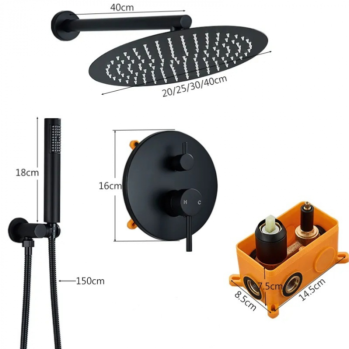 Set dus negru incastrat cu para rotunda tip ploaie 25 cm [2]