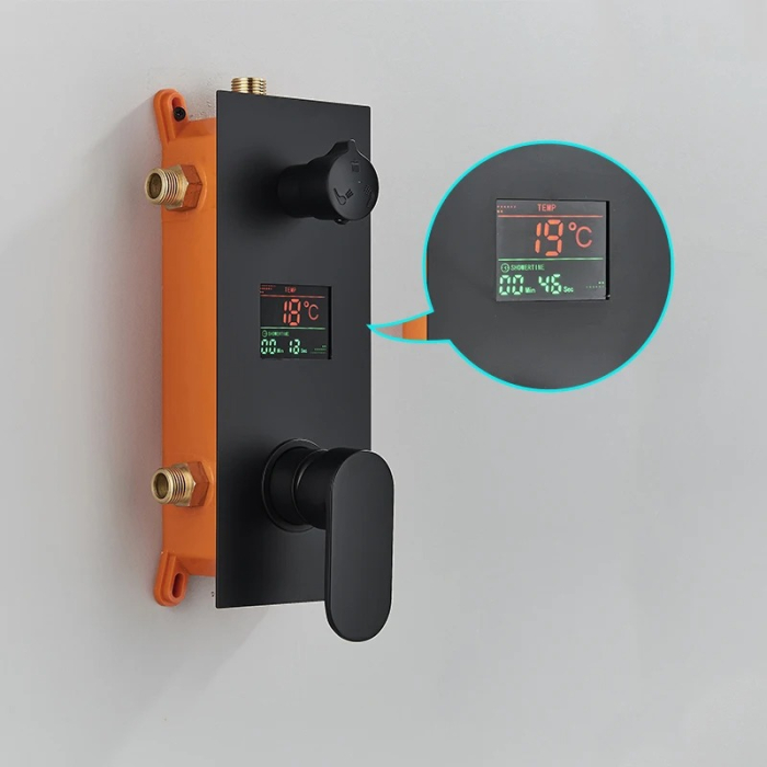 Sistem dus incastrat cu termostat afisaj digital cascada si ploaie negru mat [6]