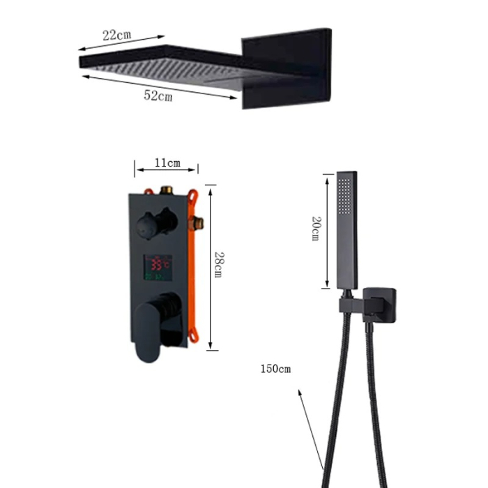 Sistem dus incastrat cu termostat afisaj digital cascada si ploaie negru mat [3]