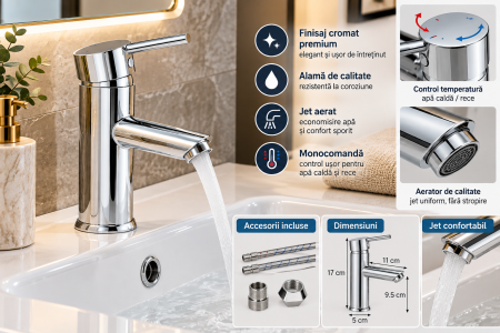Baterie lavoar baie monocomandă alamă cromată – Crom [3]