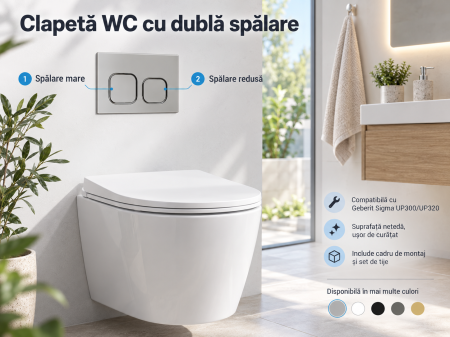 CLAPETE DE ACTIONARE REZERVOR INCASTRAT - Clapetă WC dublă comandă compatibilă Geberit Sigma UP300 UP320 argint mat