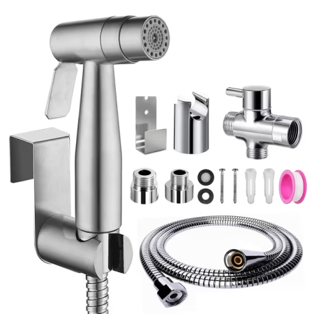 DUS INTIM / DUS IGIENIC - Set dus igienic WC cu robinet T si furtun 150 cm crom