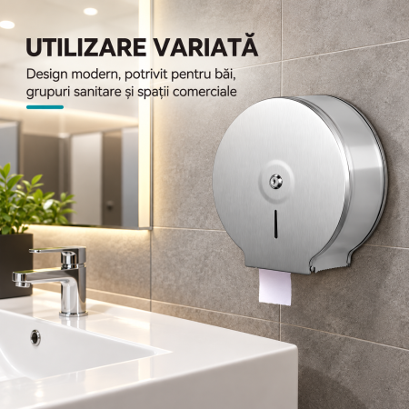 SET PORT PROSOP / SUPORT HARTIE - Dozator hârtie igienică Jumbo inox satinat cu închidere