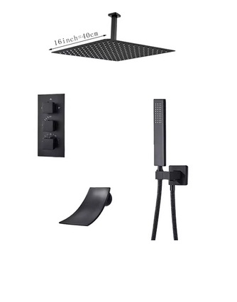 SET DE DUS INCASTRAT - Sistem de dus incastrat in tavan, termostatic, negru mat, tip cascada