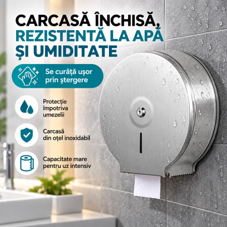 Dozator hârtie igienică Jumbo inox satinat cu închidere [2]