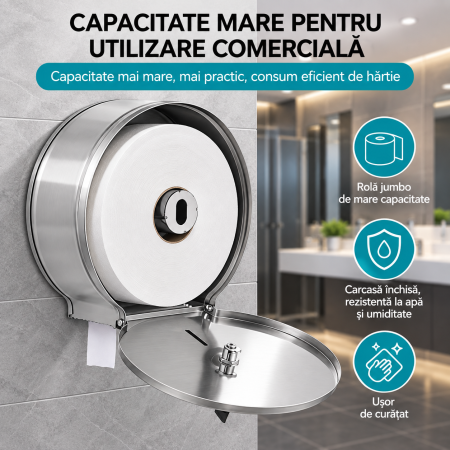 Dozator hârtie igienică Jumbo inox satinat cu închidere [1]