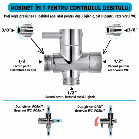 Set dus igienic WC cu robinet T si furtun 150 cm crom [2]