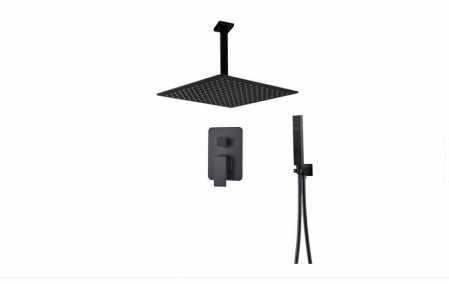 Set de dus negru incastrabil in tavan, cu para patrata 30 cm, 2 sau 3 functii de curgere a apei,Nova Black [2]