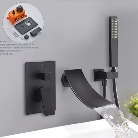 BATERII CADA - Bateria pentru cadă și duș tip cascada, montare in perete, Nova black