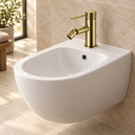 ACCESORII BAIE - Baterie bideu premium, auriu periat + Ventil Click-Clak